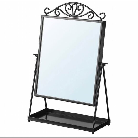 Ikea KARMSUND black iron modern table mirror jewelry holder black 10 5/8 x 16 7" - Picture 1 of 3